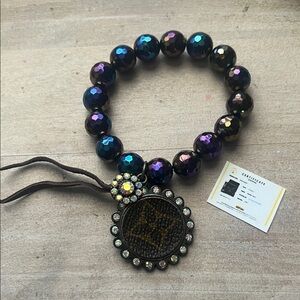 Elegant Multicolor LV upcycled Beaded Bracelet with Pendant